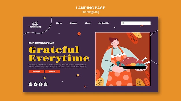 Free PSD flat design thanksgiving template