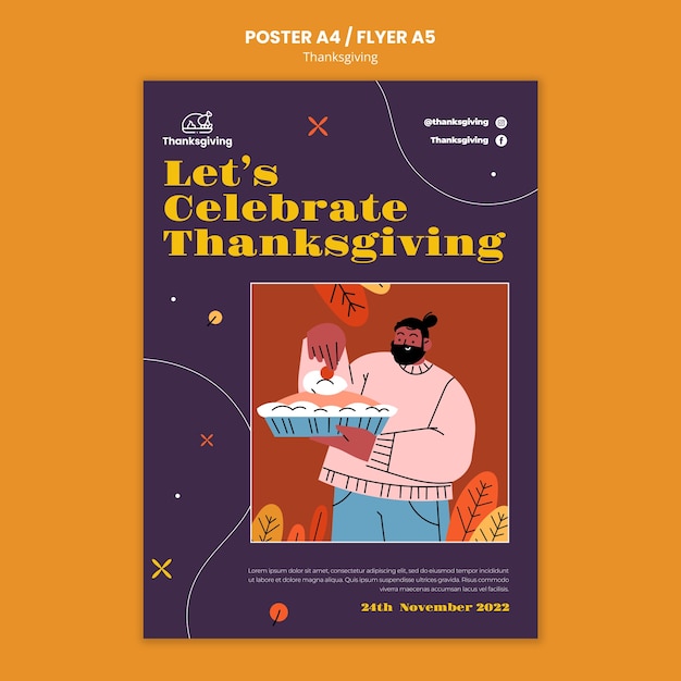 Free PSD flat design thanksgiving template