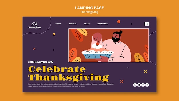 Free PSD flat design thanksgiving template