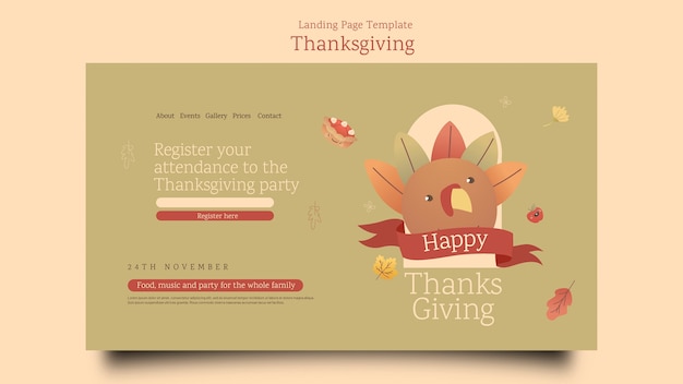 Free PSD flat design thanksgiving template