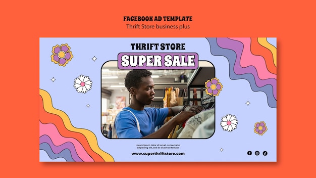 Flat design thrift store facebook template