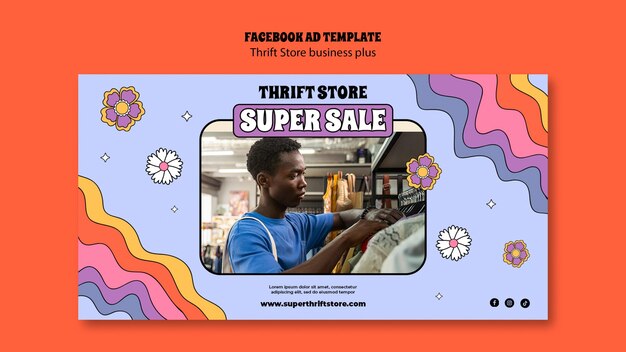 Flat design thrift store facebook template