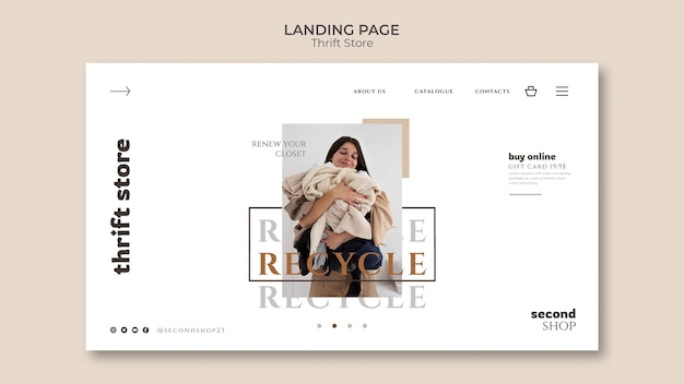 Flat design thrift store landing page template