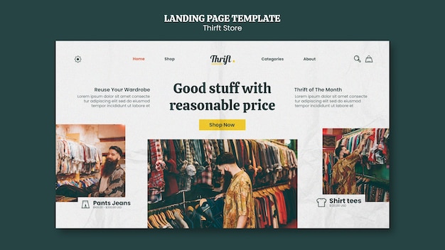 Flat design thrift store landing page template