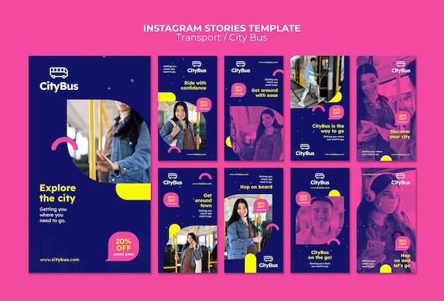 Free PSD flat design transport concept instagram stories