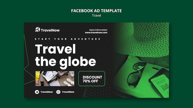 Free PSD flat design travel adventure facebook template