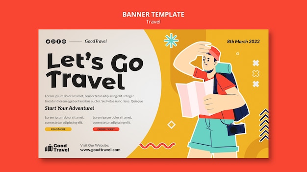 Free PSD flat design travel banner template