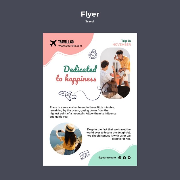 Flat design travel flyer template