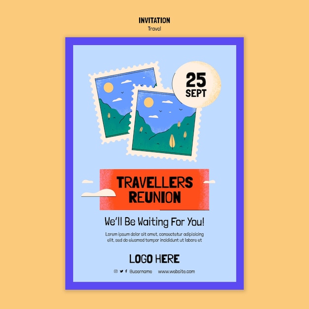 Flat design travel invitation template