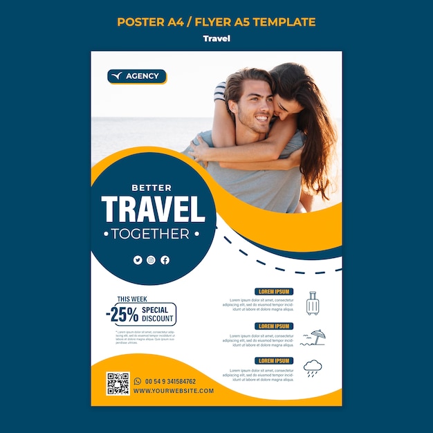 Free PSD flat design travel poster or flyer template