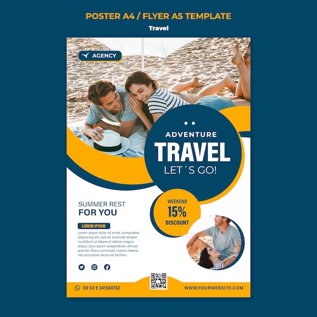 Flat design travel poster or flyer template