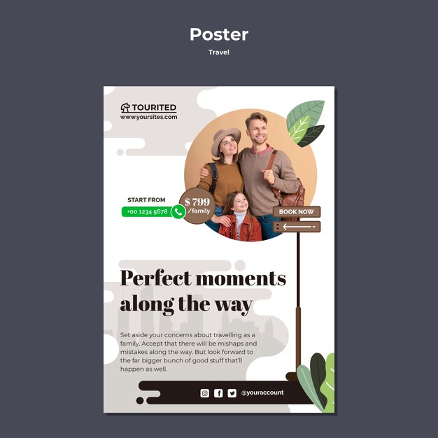 Flat design travel poster template design