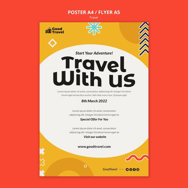 Flat design travel poster template