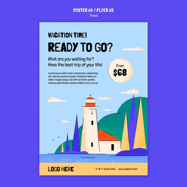 Flat design travel poster template