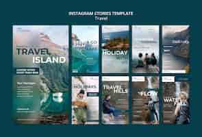 Free PSD flat design travel template of instagram stories