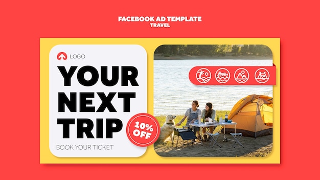 Free PSD flat design traveling adventure facebook template