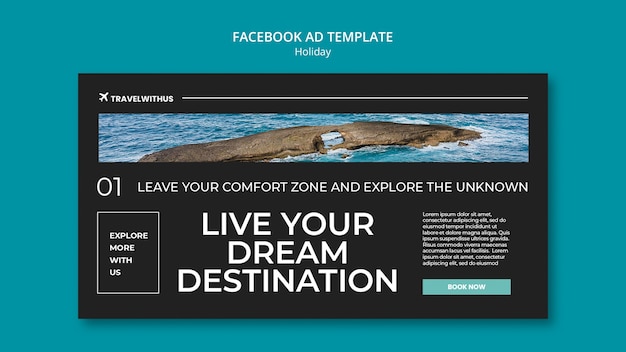 Free PSD flat design traveling adventure facebook template