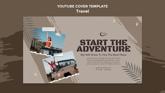 Free PSD flat design traveling concept youtube cover template