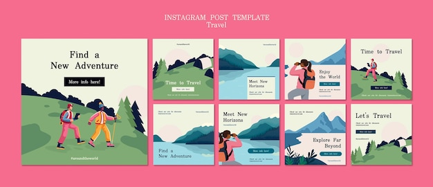 Free PSD flat design traveling instagram posts