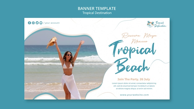 Flat design tropical destination banner design template