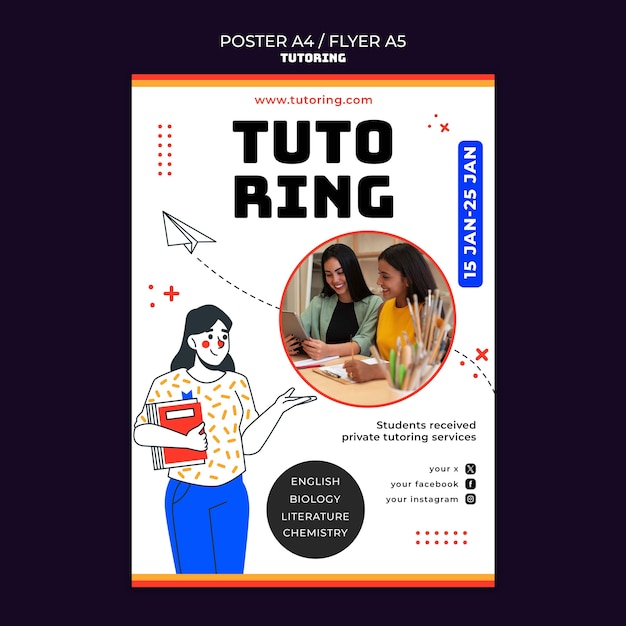 Flat design tutoring job poster template