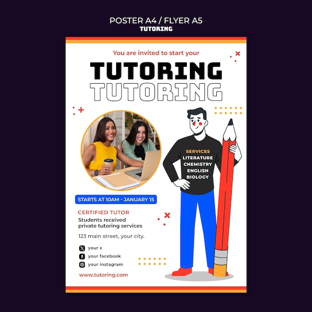 Flat design tutoring job poster template