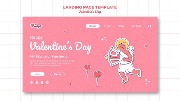 Free PSD flat design valentine's day landing page template