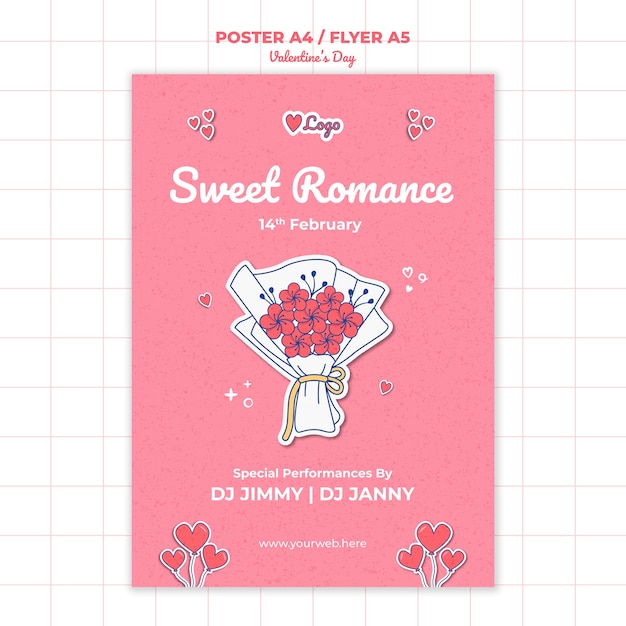 Free PSD flat design valentine's day poster template