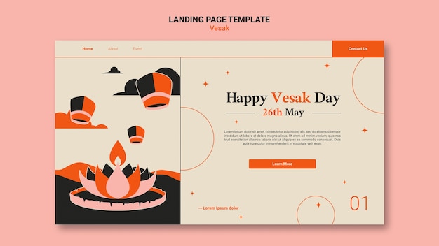 Free PSD flat design vesak landing page template