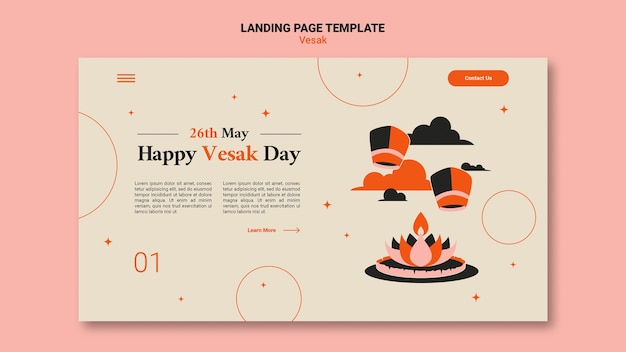 Flat design vesak landing page template