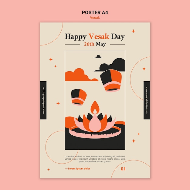 Free PSD flat design vesak poster template