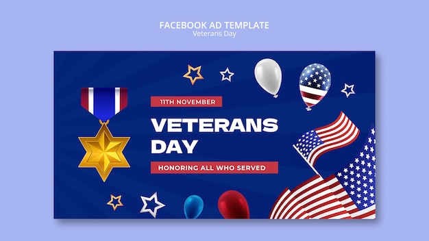 Free PSD flat design veterans day template