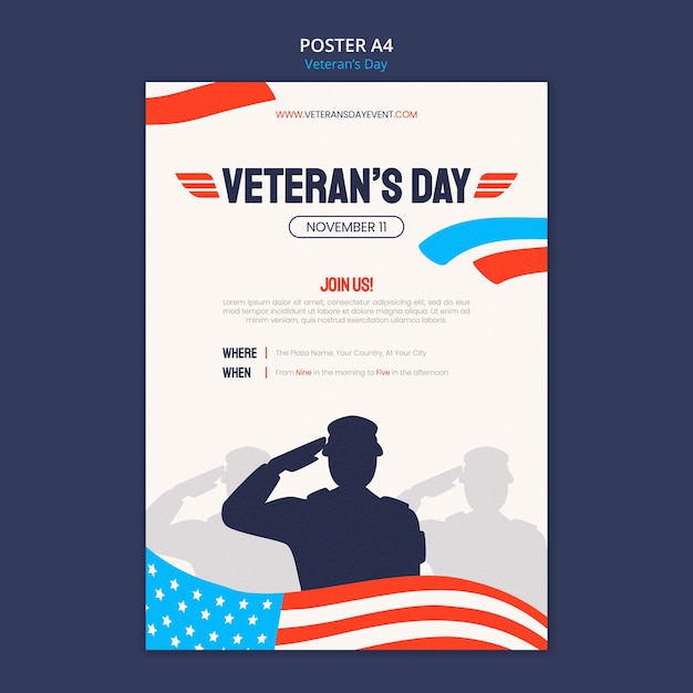 Free PSD flat design veterans day template