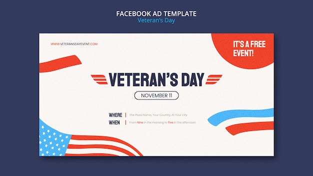 Free PSD flat design veterans day template