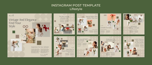 Flat design vintage lifestyle instagram posts