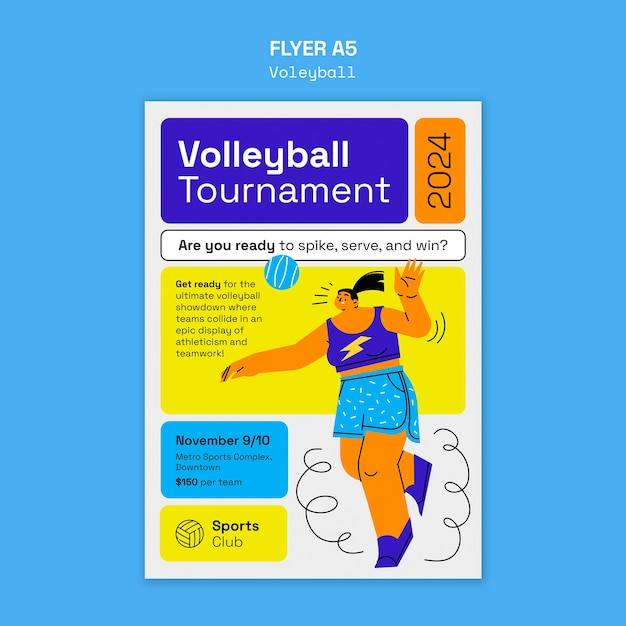 Free PSD flat design volleyball game template