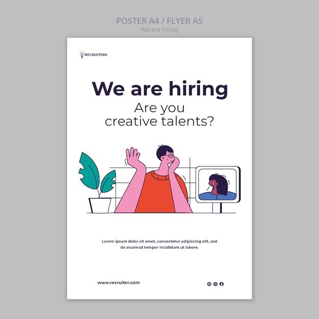 Free PSD flat design we are hiring template