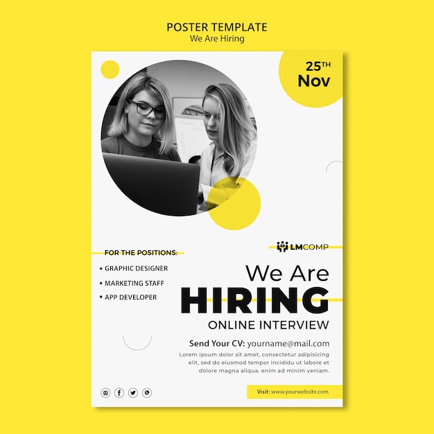 Free PSD flat design we are hiring template