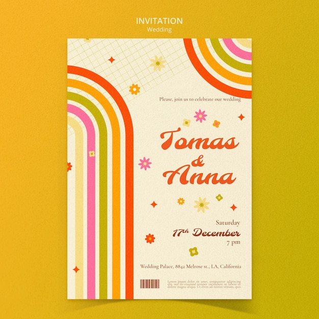 Free PSD flat design wedding celebration invitation  template