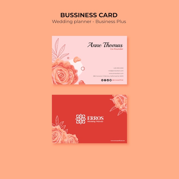 Flat design wedding planner business card template