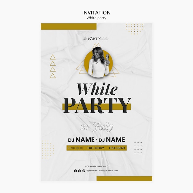 Free PSD flat design white party poster template