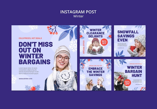 Free PSD flat design winter season instagram posts