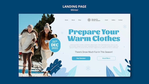 Free PSD flat design  winter template