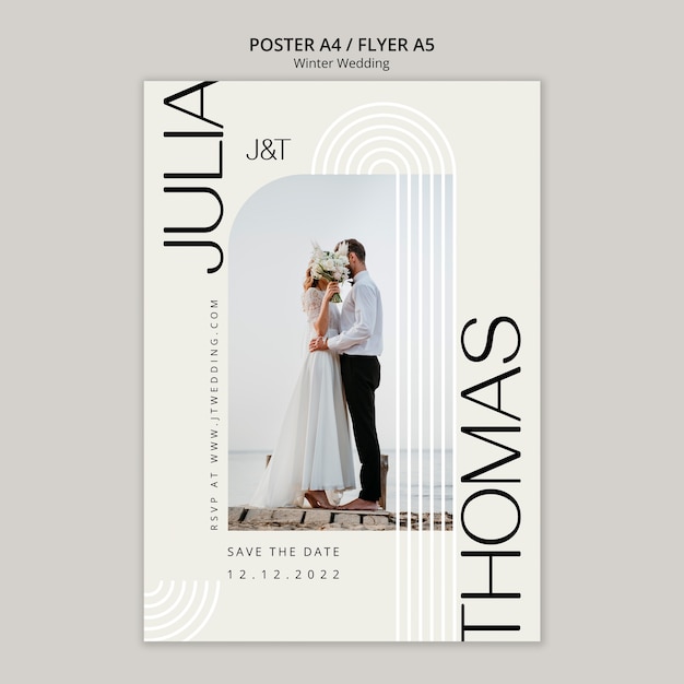 Flat design winter wedding poster template