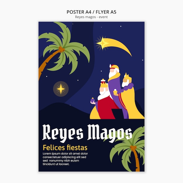 Free PSD flat design the wise men poster template