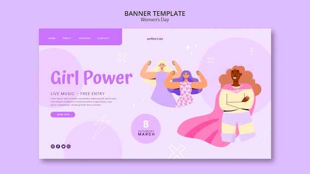 Free PSD flat design women's day landing page template