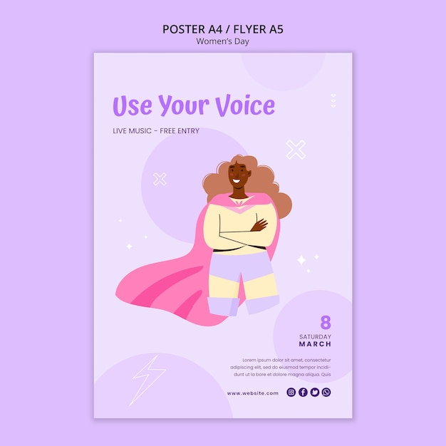 Free PSD flat design women's day poster template