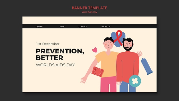 Free PSD flat design world aids day template