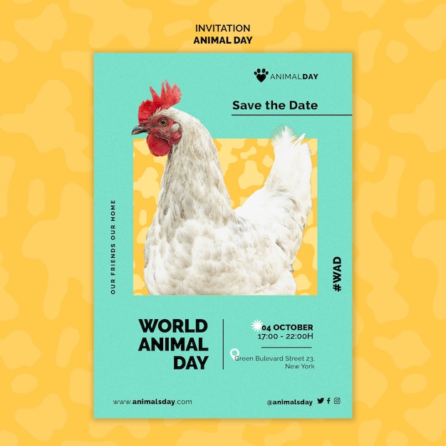 Free PSD flat design world animal day invitation template