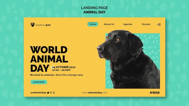 Free PSD flat design world animal day landing page template